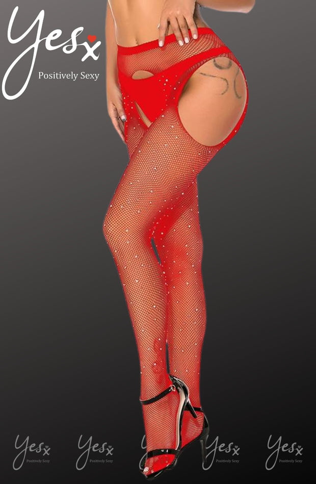 YesX YX852 Sparkly Fishnet Red