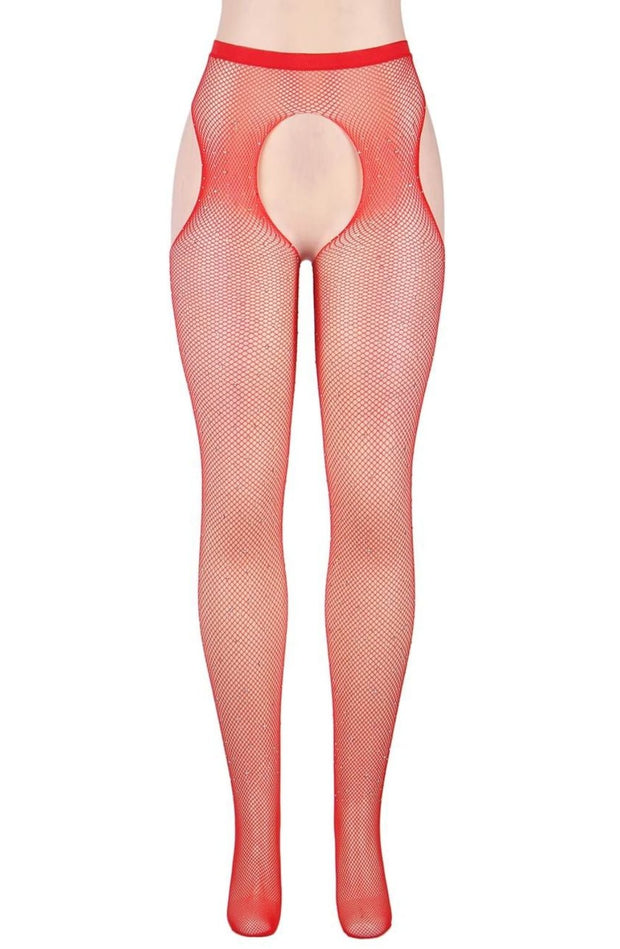 YesX YX852 Sparkly Fishnet Red