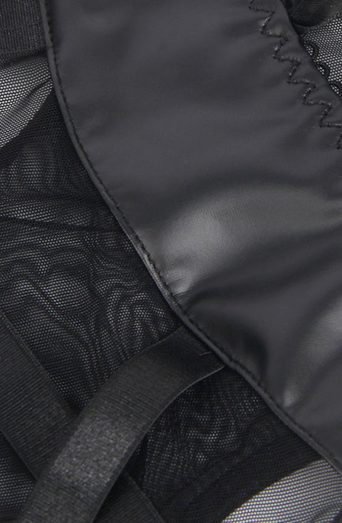 YesX YX890 Black Faux Leather Look & Mesh Bodysuit